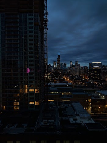 Black and White Concrete Buildings at Nighttime