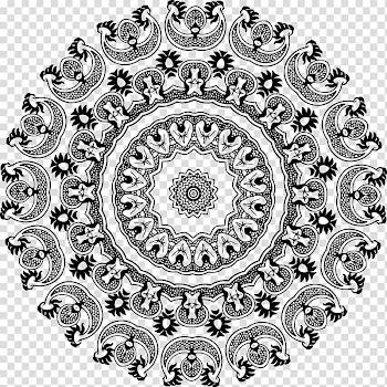 Black and white Floral design , abstract design transparent background PNG clipart