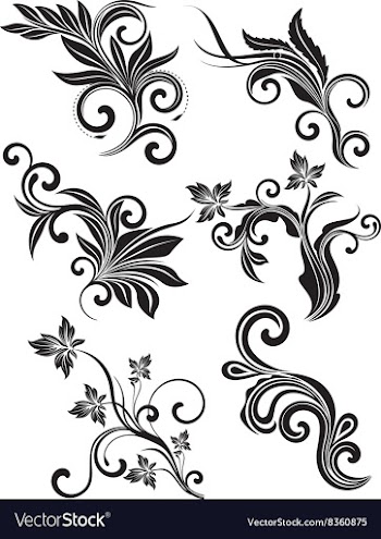 Black and White Floral Icon Set vector image