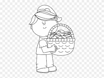 Black And White Girl Holding A Big Easter Egg - Easter Girl Black And White Clipart