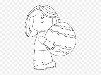 Black And White Girl Holding A Big Easter Egg - Girl Egg Easter Clipart Black And White