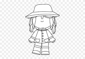 Black And White Girl In Raincoat - Girl Wearing A Hat Clipart Black