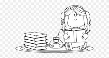 Black And White Girl Listening To A Book On A Cd Player - Girls Reading Clipart Black And White