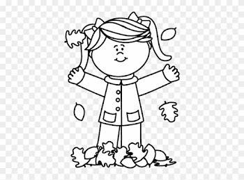 Black And White Girl Playing In Leaves Clip Art - Clipart Black And White Girl