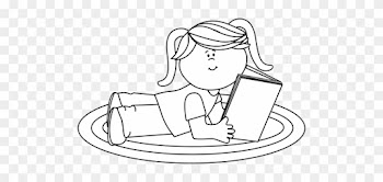 Black And White Girl Reading Clip Art - Clip Art Girl Reading