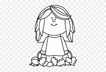 Black And White Girl Sitting In Leaves - Girl Black And White