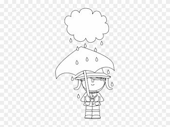 Black And White Girl Under A Rain Cloud - Clip Art