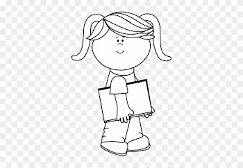 Black And White Girl Walking With A Book - Black And White Girl Clip Art
