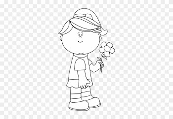 Black And White Girl With A Flower - Girl Wearing Skirt Clipart Black And White