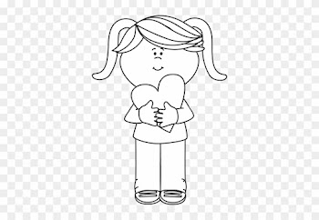 Black And White Girl With Valentine Heart - Valentine Girl Clipart Black And White