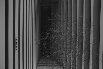 black and white hallway