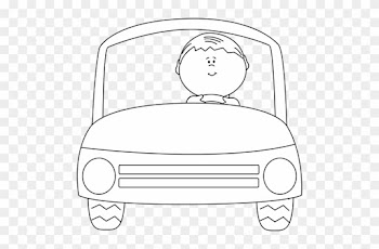 Black And White Kid Driving A Car - Boy In The Car Clipart Black And White