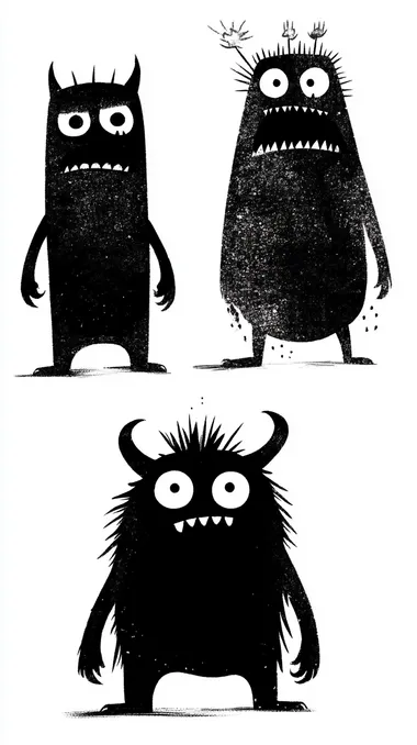 Black and White Monster Illustrations