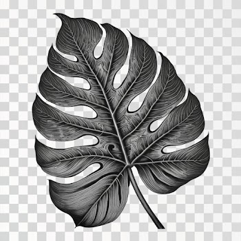 Black and white monstera leaf PNG transparent