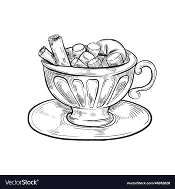 black and white outline of a cup of hot