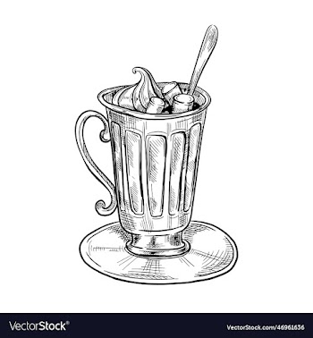 black and white outline of a cup of hot