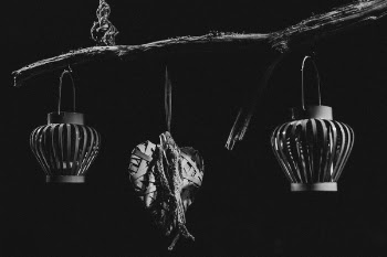 Black and White Photo of Hanging Objects