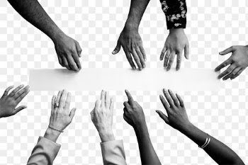 Black and white png diverse arms touching on white paper