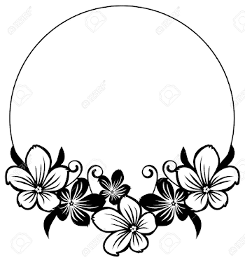 Black And White Round Frame With Abstract Flowers Silhouettes ...
