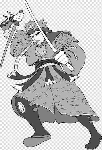 Black and white Samurai Ninja Illustration, Japanese ninja bodyguard warrior black and white transparent background PNG clipart