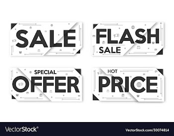 black and white set sale banner layout price tag