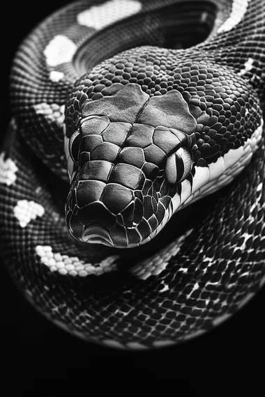 Black and White Snake Tattoo Design - Realistic Art on Dark Background Black and White Snake Tattoo Design - Realistic Art on Dark Background