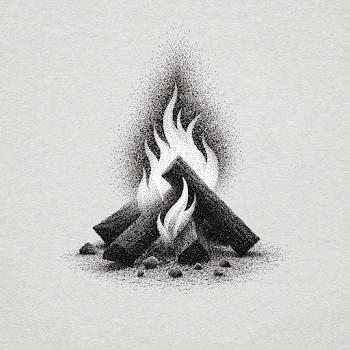 Black and White Stipple Art of a Bonfire
