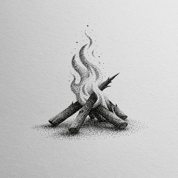 Black and White Stipple Art of a Bonfire