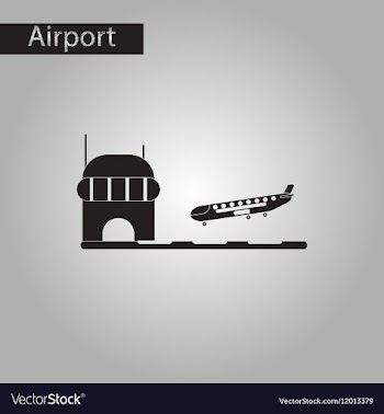 Black and white style icon airplane lands airport vector image