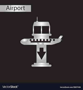 Black and white style icon airplane lands airport vector image