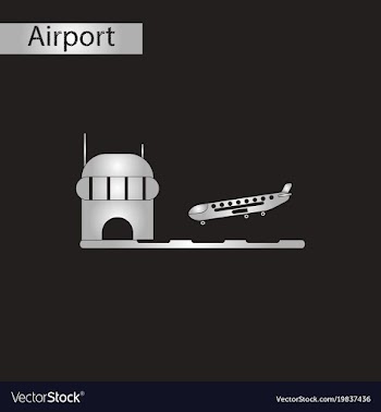Black and white style icon airplane lands airport vector image