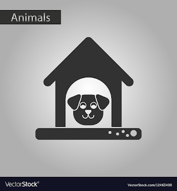 Black and white style icon dog in booth vector image