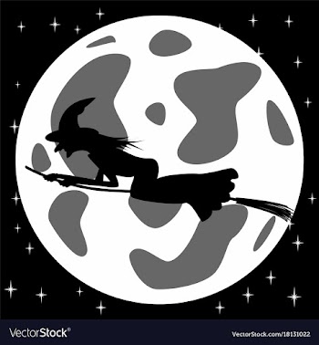 Black and white style icon of witch on broomstick vector image
