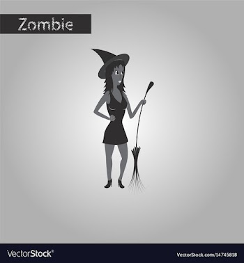 Black and white style icon of witch with broom vector image