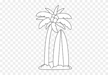 Black And White Surfboard Under A Palm Tree - Palm Tree And Surfboard Clipart