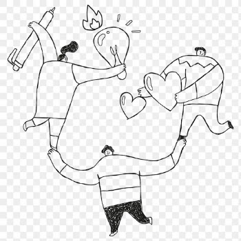 Black and white team transparent png with doodle art design