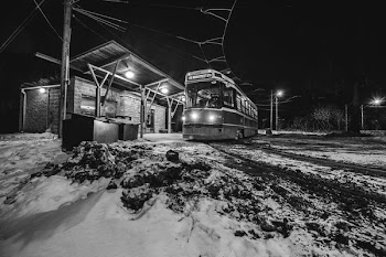 Black And White Winter Street Car