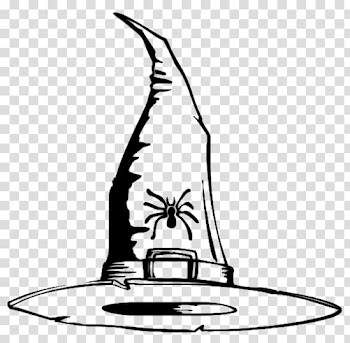 Black and white Witch hat Witchcraft , halloween spider transparent background PNG clipart