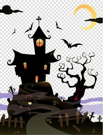 Black and yellow Halloween house illustration, Halloween Ghost House, Halloween ghost house transparent background PNG clipart