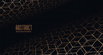 Black background with golden perspective hexagon pattern Free Vector