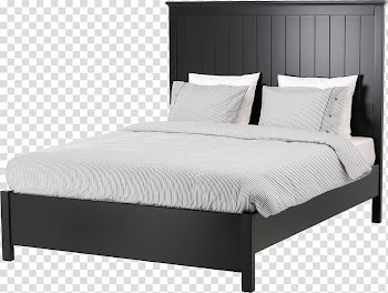 Black bed and gray bed sheet illustration, Bed frame Bed size IKEA Platform bed, bedding transparent background PNG clipart