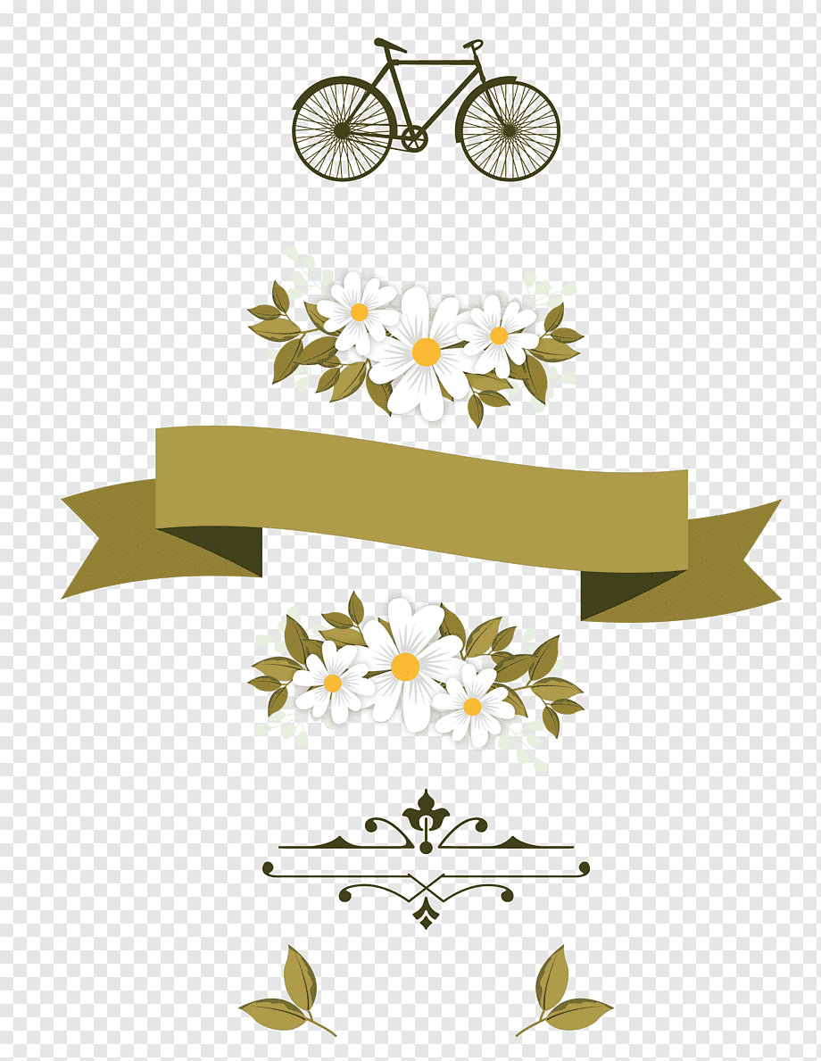 black bicycle illustration, Euclidean Flower Adobe Illustrator, floral ribbon, border, watercolor Painting, ribbon png
