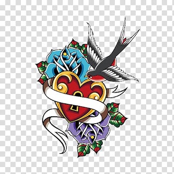 Black bird , Bird Swallow tattoo Swallow tattoo Heart, Flowers bird tattoo illustration transparent background PNG clipart