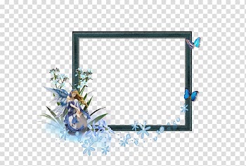 Black, blue, and white fairy frame, frame Flower Pattern, Floral design floral border line drawing material transparent background PNG clipart