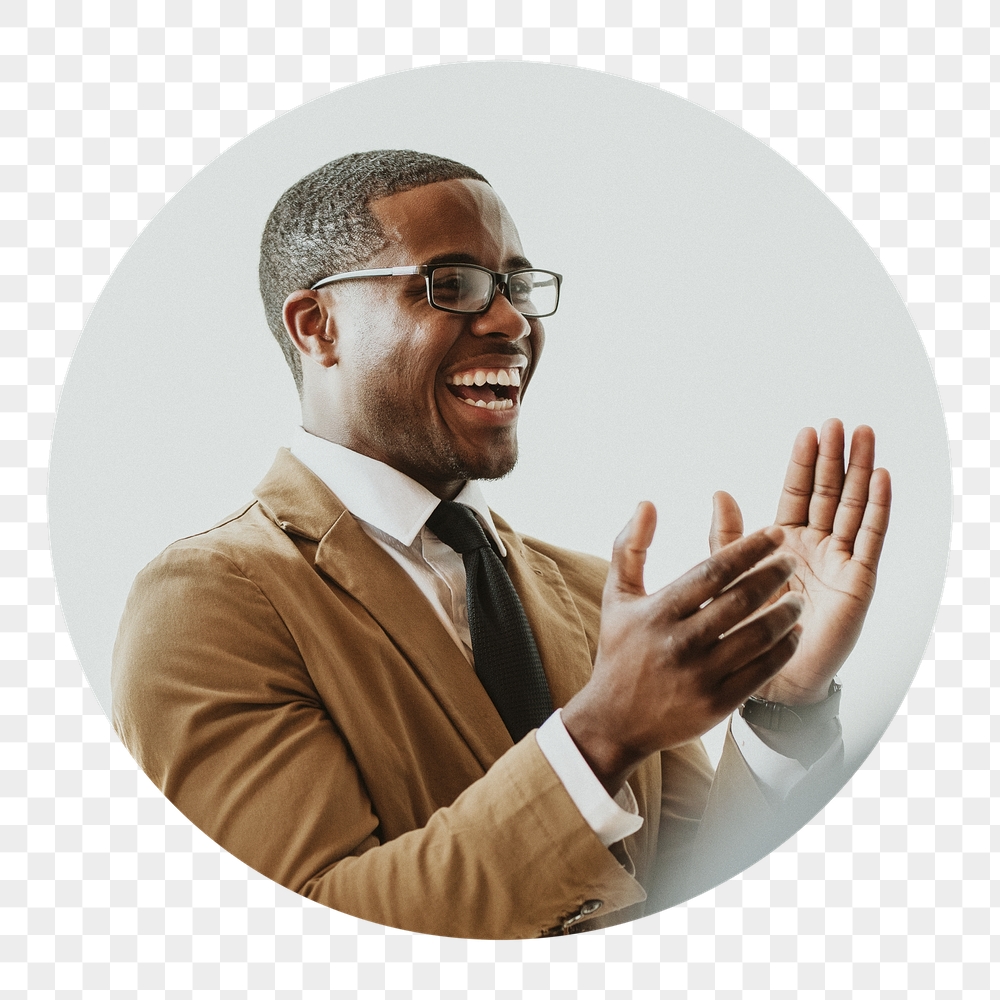Black businessman png clapping badge | Free PNG - rawpixel