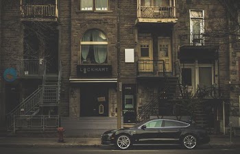 black car near building