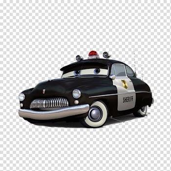 Black Cars Sheriff illustration, Cars Lightning McQueen Sally Carrera Mater Doc Hudson, Color carts transparent background PNG clipart