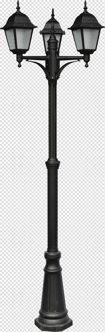 Black cast iron 3-light lamp post, Street light Light fixture Lighting, Street light transparent background PNG clipart