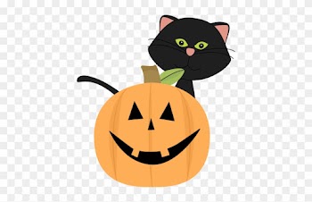 Black Cat Behind Jack O Lantern - Cute Halloween Cat Clipart