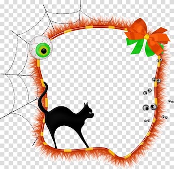 Black cat Halloween frame , Cartoon cat transparent background PNG clipart
